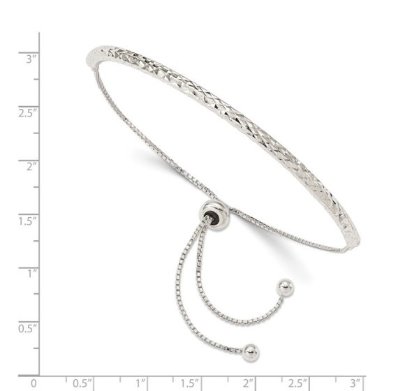 Sterling Silver Rhodium-plated Diamond Cut Adjustable Bracelet