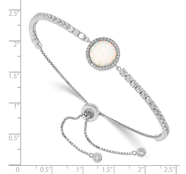 QG4774--8 Sterling Silver RH-plated Created Opal and CZ Adjustable Bracelet