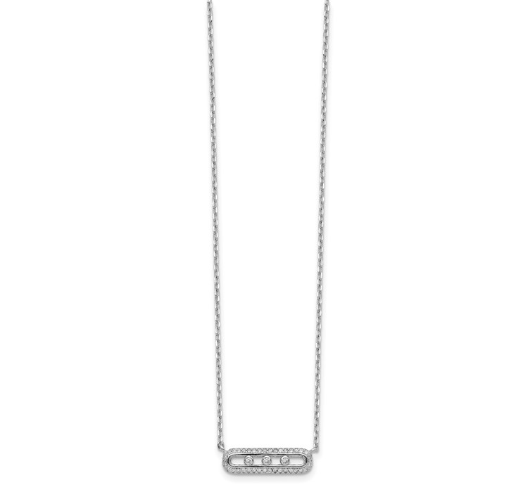 QG5134-16.5--2 Sterling Silver Rhodium-plated CZ Bar with 2in ext. Necklace