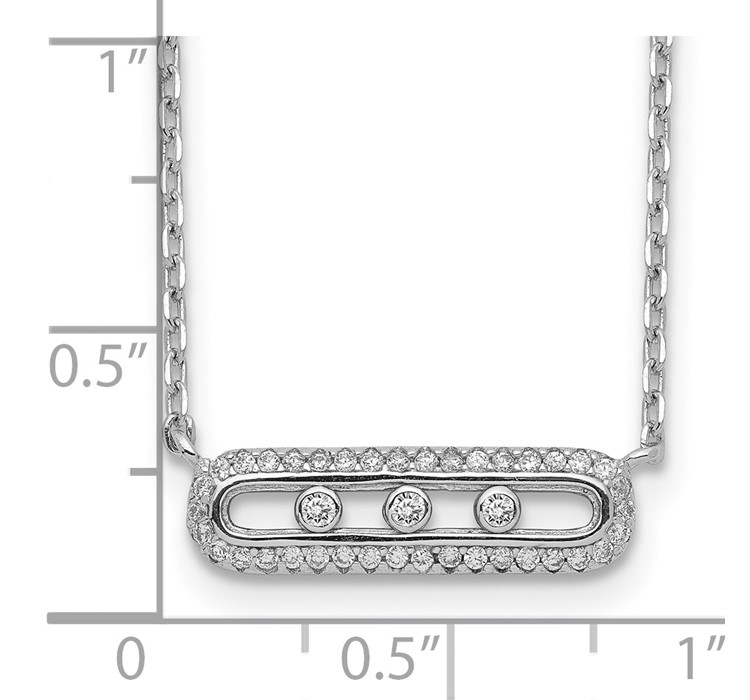 QG5134-16.5--8 Sterling Silver Rhodium-plated CZ Bar with 2in ext. Necklace