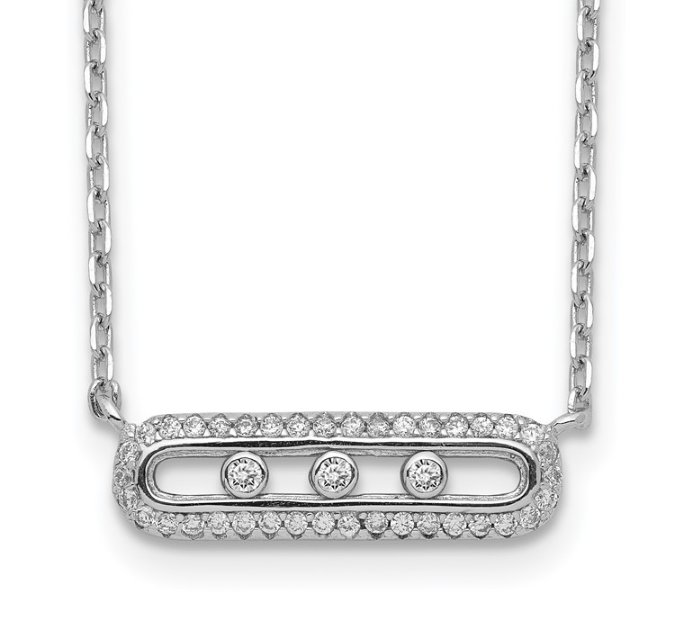 QG5134-16.5 Sterling Silver Rhodium-plated CZ Bar with 2in ext. Necklace