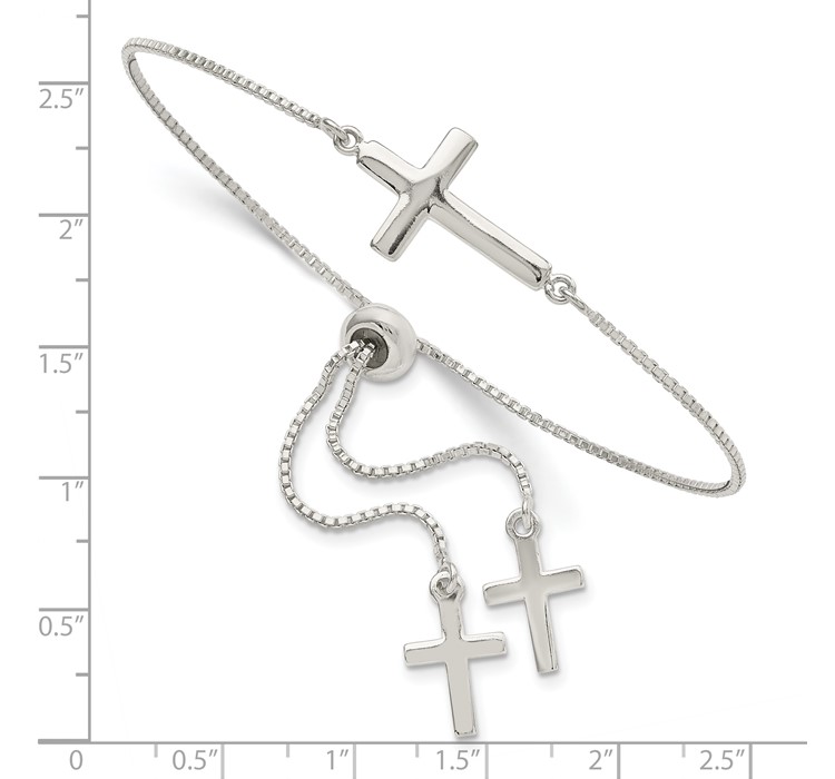 QG5805--8 Sterling Silver Polished Cross Adjustable Bracelet