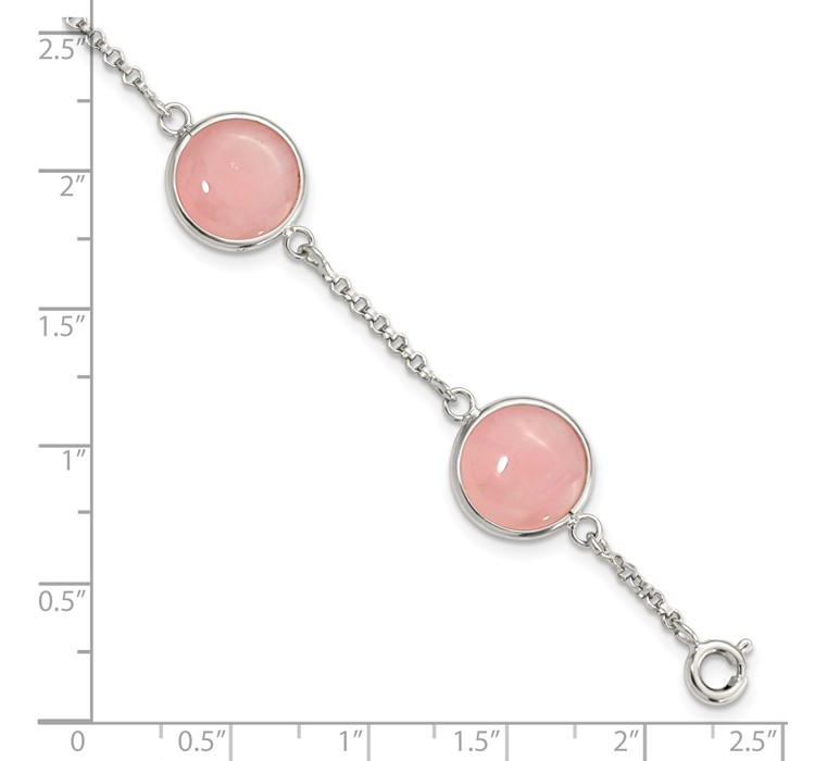 QG5933-7.5--8 Sterling Silver Polished Rose Quartz 7.5in Bracelet