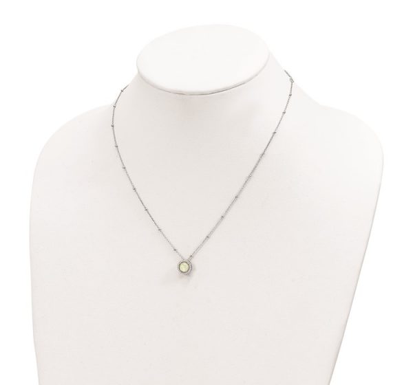 Sterling Silver RH-plated White Created Opal CZ Beaded with 2 in ext. Necklace