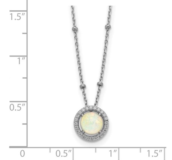 Sterling Silver RH-plated White Created Opal CZ Beaded with 2 in ext. Necklace