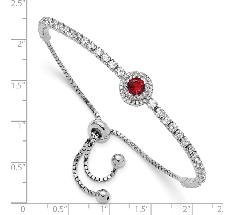 QG6251--8 Sterling Silver Rhodium-plated CZ and Red Glass Adjustable Bracelet