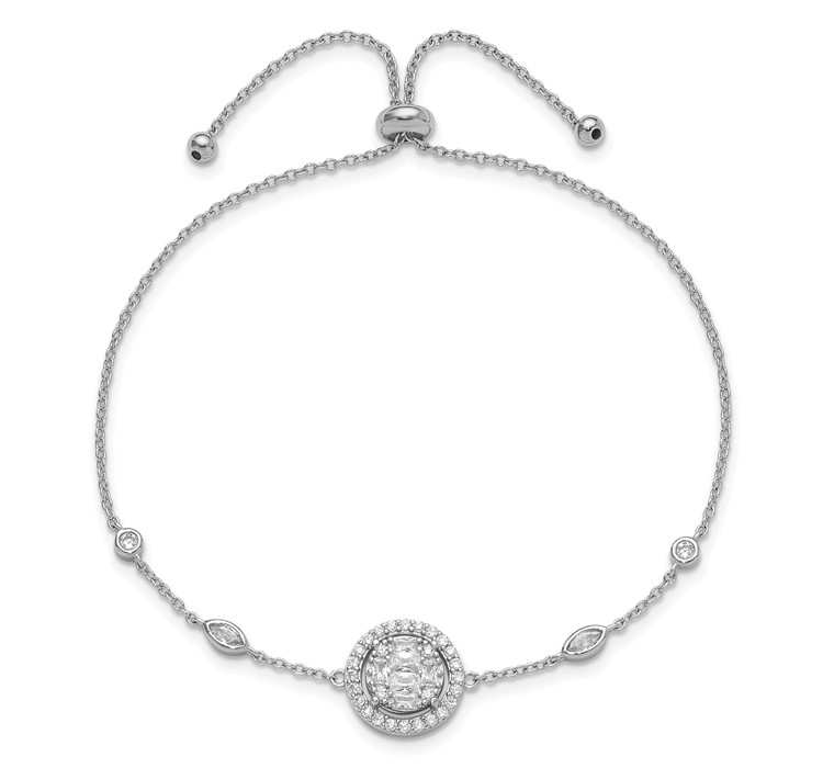 QG6256--4 Sterling Silver Rhodium-plated CZ Adjustable Bracelet