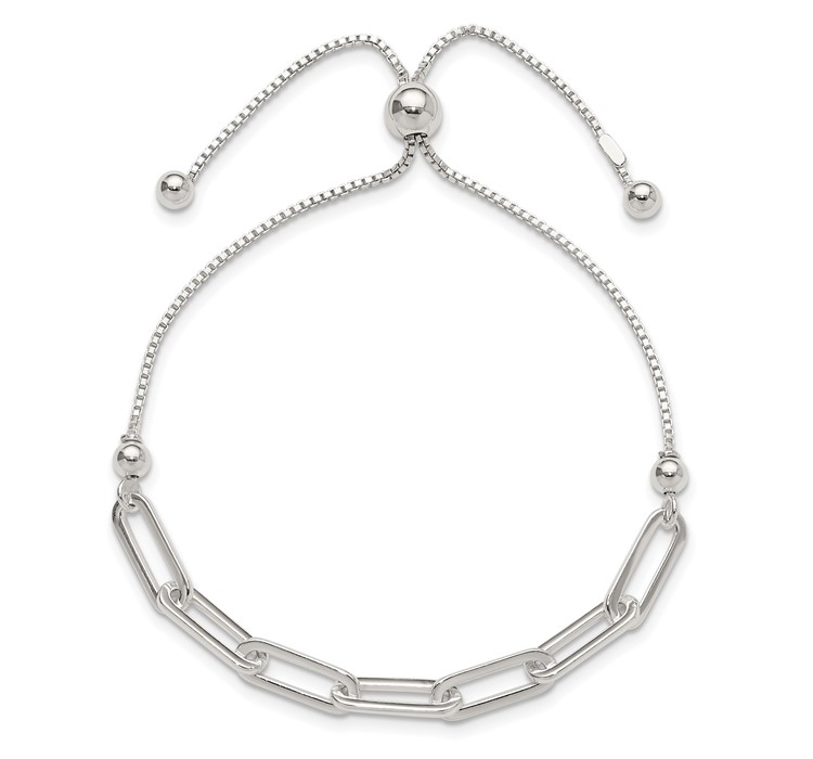 QG6257--4 Sterling Silver Polished Paperclip Link Adjustable Bracelet