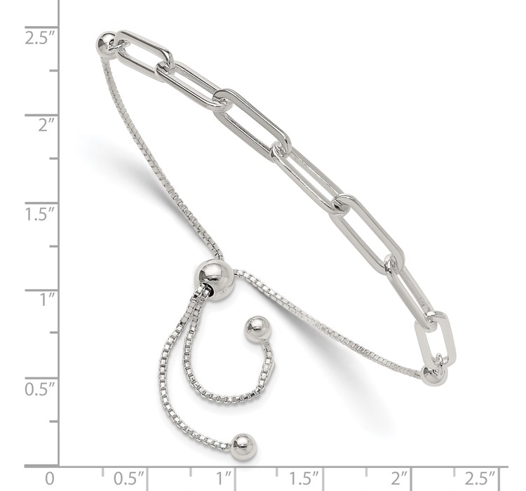 QG6257--8 Sterling Silver Polished Paperclip Link Adjustable Bracelet
