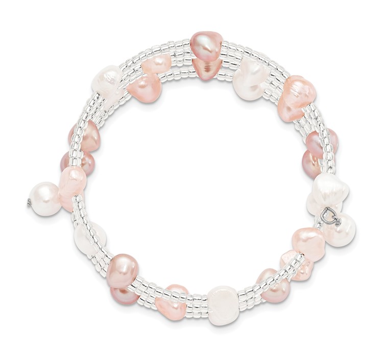 QH5345--2 6-7mm Multicolored Baroque Freshwater Cultured Pearl and Glass Beaded Wrap Bracelet