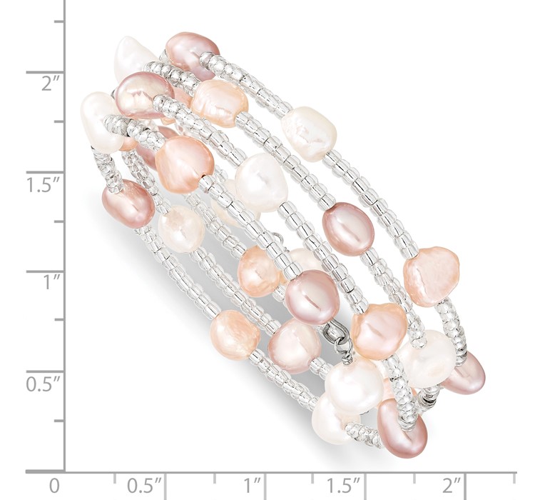QH5345--8 6-7mm Multicolored Baroque Freshwater Cultured Pearl and Glass Beaded Wrap Bracelet