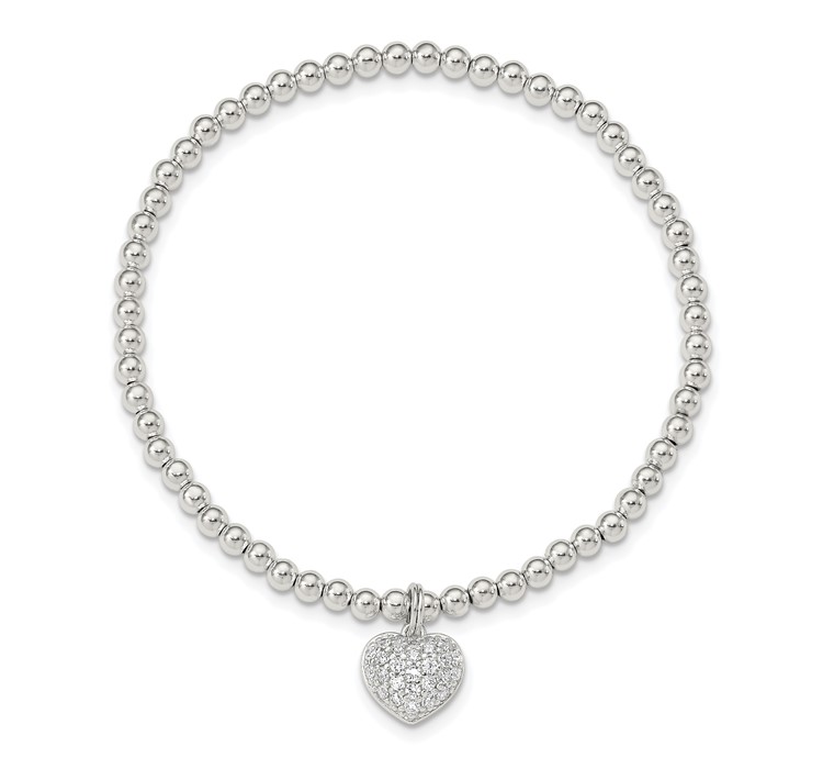 QH5450--2 Sterling Silver CZ Heart Stretch Bracelet
