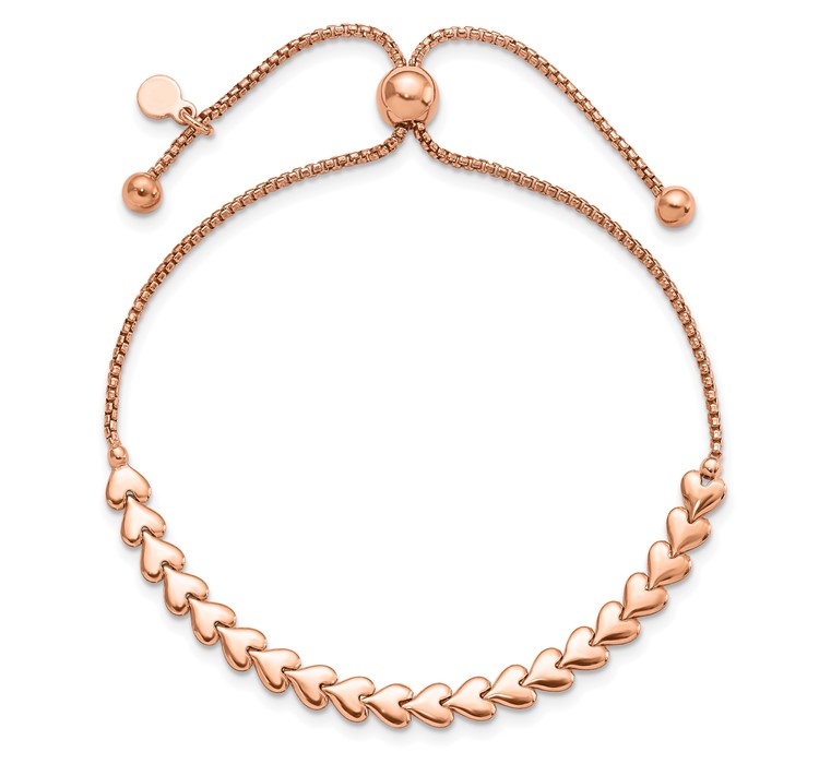 QLF1250--4 Leslie's Sterling Silver Rose-tone Polished Heart Bolo Bracelet