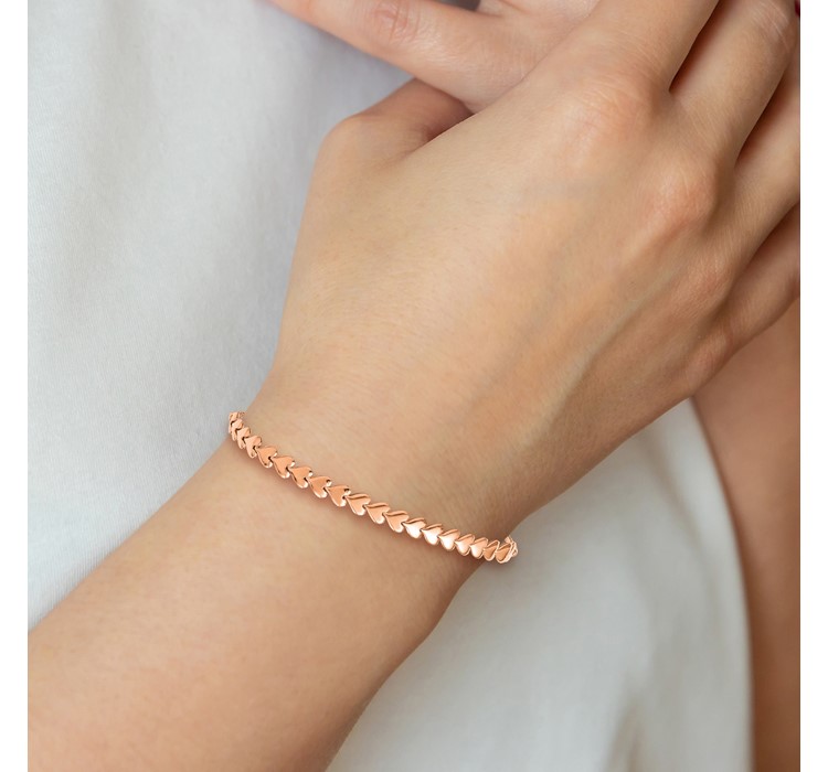 QLF1250--6 Leslie's Sterling Silver Rose-tone Polished Heart Bolo Bracelet