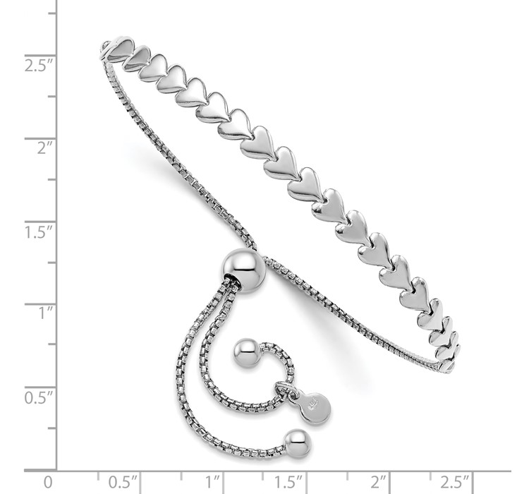 QLF1251--8 Leslie's Sterling Silver Rhodium-plated Polished Heart Bolo Bracelet