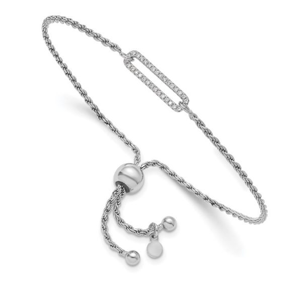 Leslie's Sterling Silver RH-plated Polished CZ Adjustable Bracelet