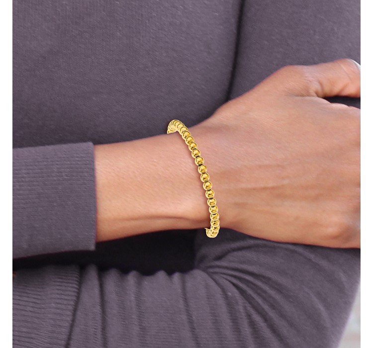 QLF805-9--6 Leslie's Sterling Silver Gold-tone Polished Beaded Adjustable Bracelet