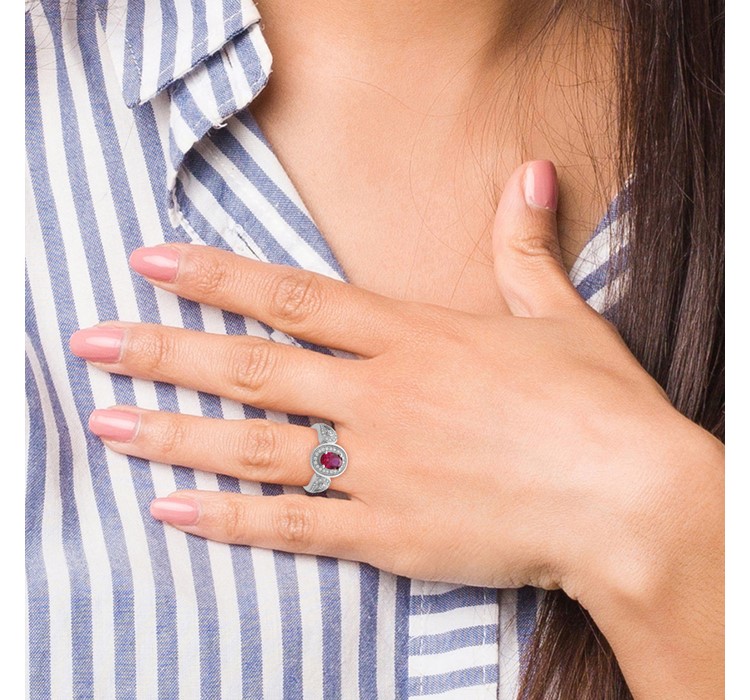 QMP418--11 Brilliant Embers Sterling Silver Rhodium-plated 57 Stone Micro Pavé White and Red CZ Ring