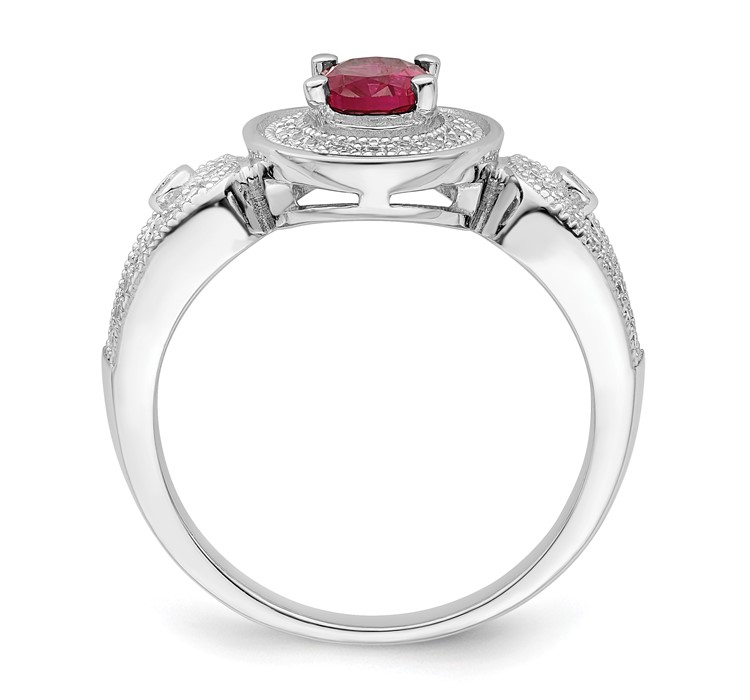 QMP418--2 Brilliant Embers Sterling Silver Rhodium-plated 57 Stone Micro Pavé White and Red CZ Ring