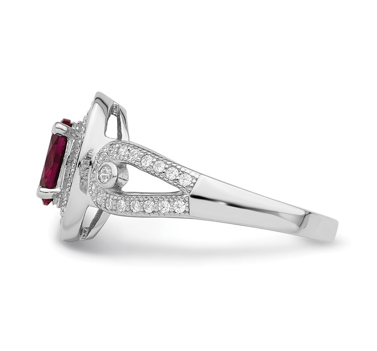 QMP418--3 Brilliant Embers Sterling Silver Rhodium-plated 57 Stone Micro Pavé White and Red CZ Ring