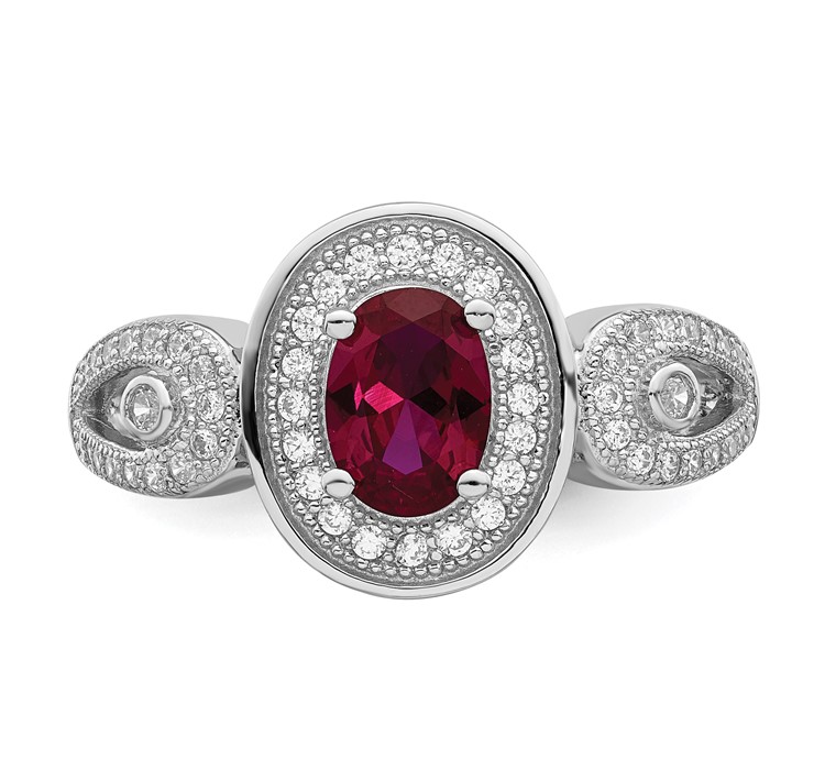 QMP418--4 Brilliant Embers Sterling Silver Rhodium-plated 57 Stone Micro Pavé White and Red CZ Ring