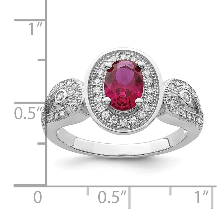 QMP418--8 Brilliant Embers Sterling Silver Rhodium-plated 57 Stone Micro Pavé White and Red CZ Ring