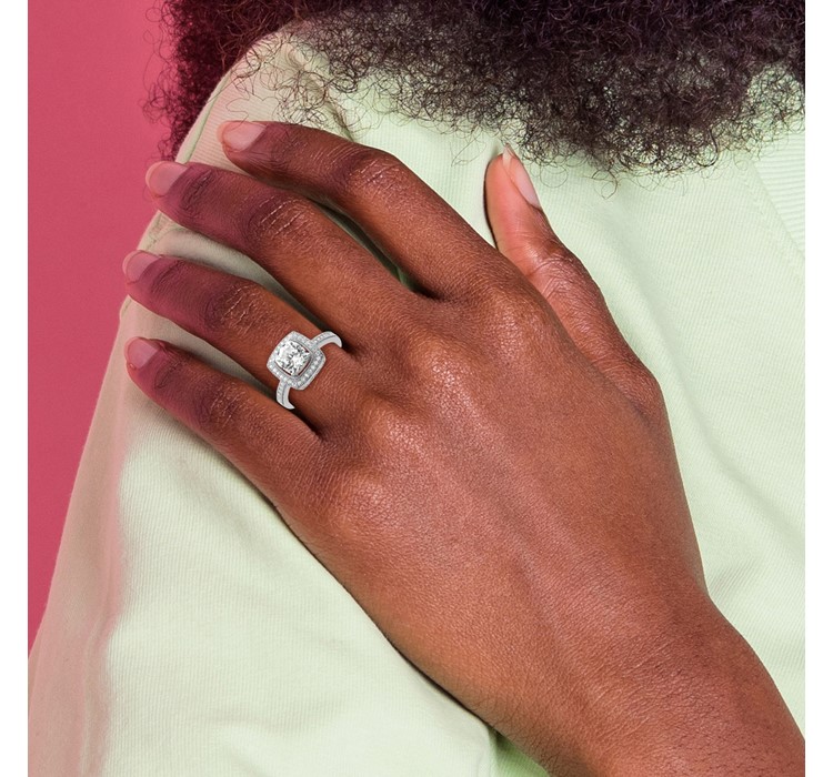 QMP939--11 Brilliant Embers Sterling Silver Rhodium-plated 41 Stone Halo Micro Pavé CZ Ring