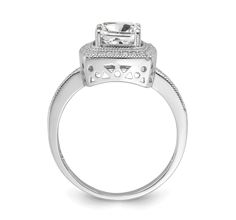 QMP939--2 Brilliant Embers Sterling Silver Rhodium-plated 41 Stone Halo Micro Pavé CZ Ring