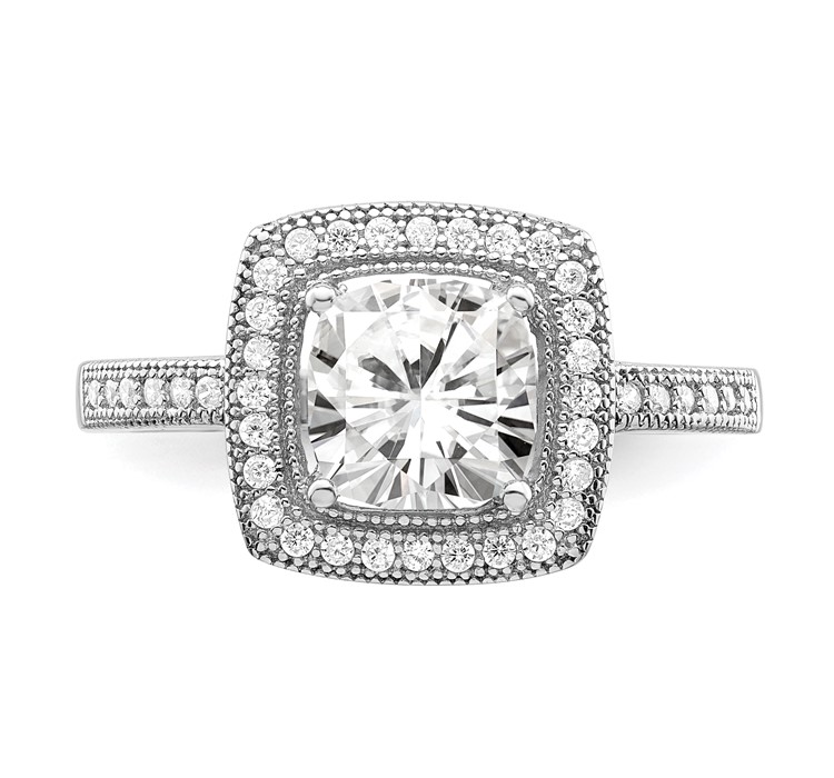 QMP939--4 Brilliant Embers Sterling Silver Rhodium-plated 41 Stone Halo Micro Pavé CZ Ring