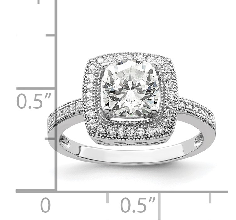 QMP939--8 Brilliant Embers Sterling Silver Rhodium-plated 41 Stone Halo Micro Pavé CZ Ring