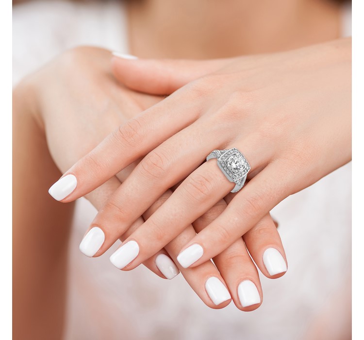 QR2045--11 Sterling Silver Rhodium-plated Round 8.10mm CZ Ring