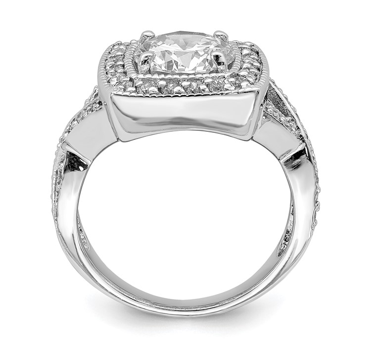 QR2045--2 Sterling Silver Rhodium-plated Round 8.10mm CZ Ring