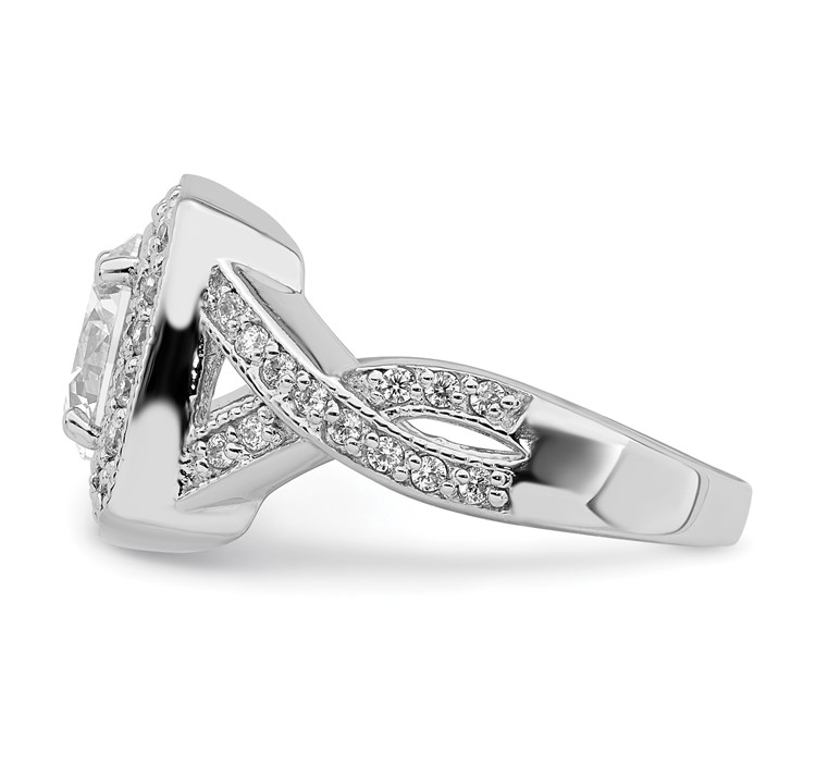 QR2045--3 Sterling Silver Rhodium-plated Round 8.10mm CZ Ring