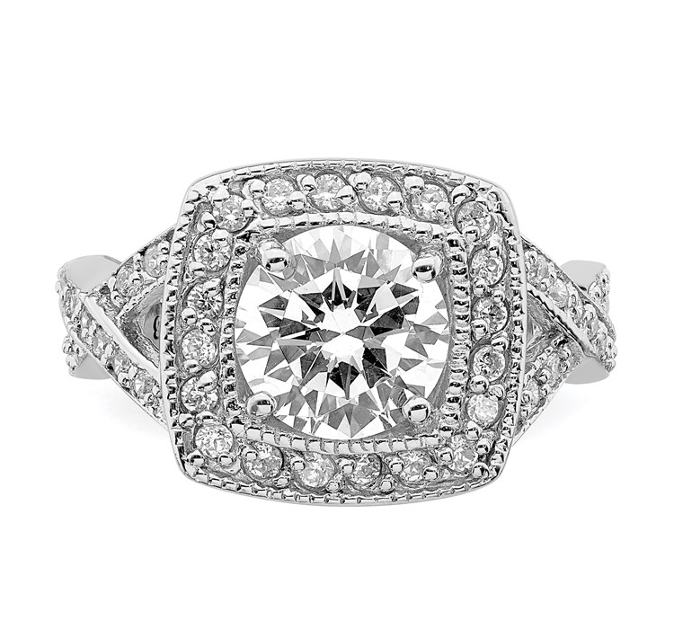 QR2045--4 Sterling Silver Rhodium-plated Round 8.10mm CZ Ring