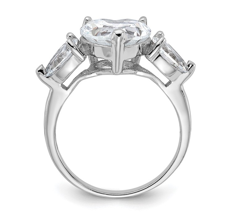 QR2056--2 Sterling Silver Rhodium-plated Heart Shape Center CZ 3-Stone Ring