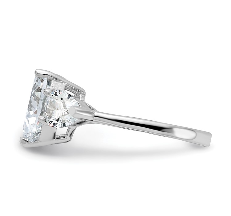 QR2056--3 Sterling Silver Rhodium-plated Heart Shape Center CZ 3-Stone Ring