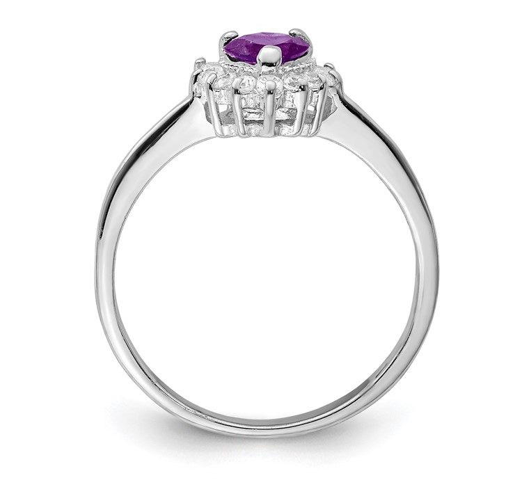 QR660--2 Sterling Silver Rhodium-plated Amethyst and CZ Heart Ring