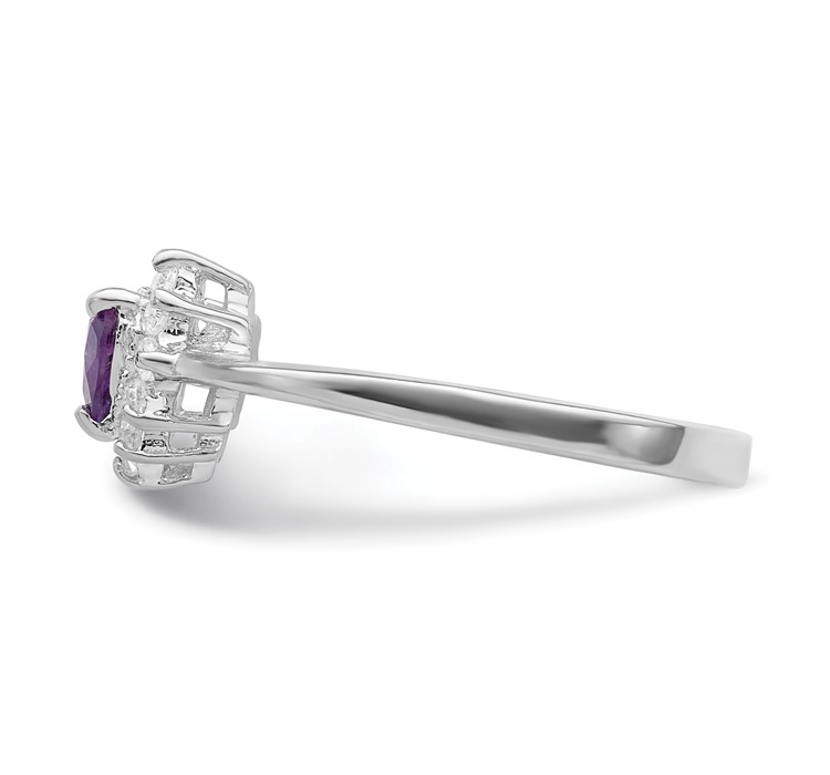 QR660--3 Sterling Silver Rhodium-plated Amethyst and CZ Heart Ring