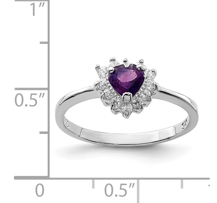 QR660--8 Sterling Silver Rhodium-plated Amethyst and CZ Heart Ring