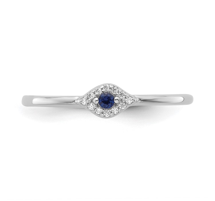 QR7490--4 Sterling Silver Rhodium-plated Blue and Clear CZ Evil Eye Ring