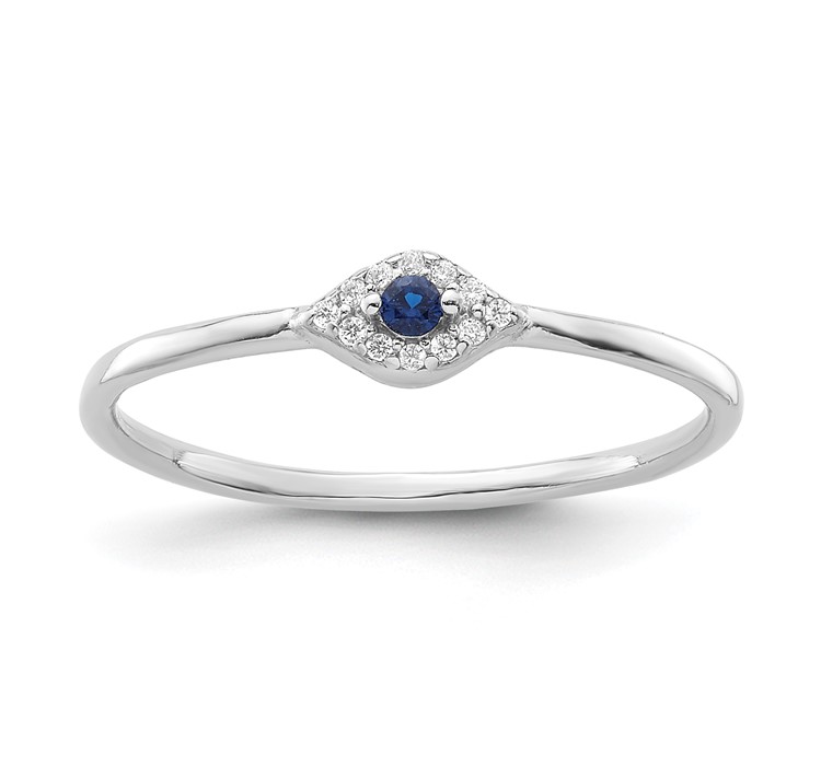 QR7490 Sterling Silver Rhodium-plated Blue and Clear CZ Evil Eye Ring