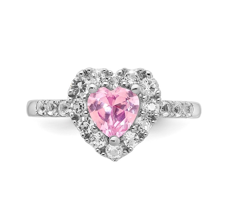 RLS6221_CPSWHT-SSA--4 Sterling Silver Created Pink Sapphire and White Topaz Heart Ring