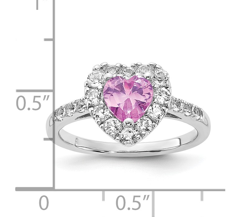 RLS6221_CPSWHT-SSA--8 Sterling Silver Created Pink Sapphire and White Topaz Heart Ring