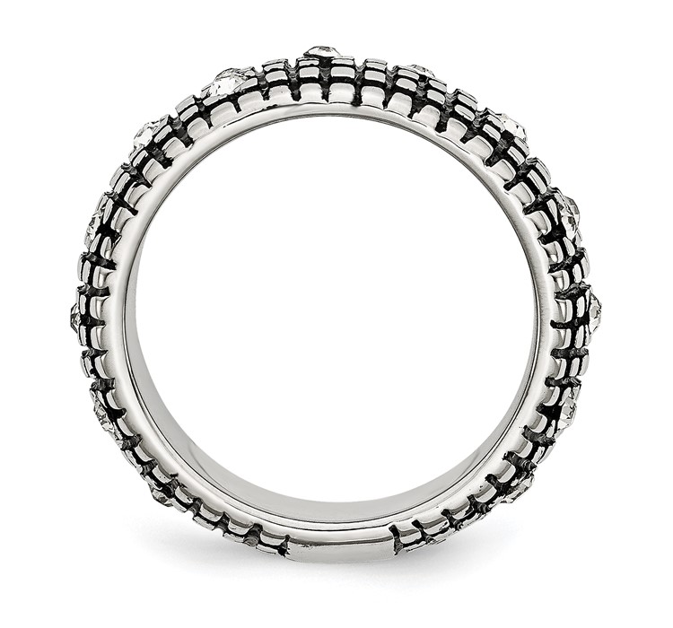 SR272--2 Stainless Steel Antiqued and Polished with Crystal 10mm Band