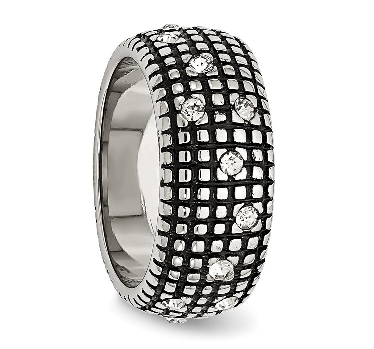 SR272--5 Stainless Steel Antiqued and Polished with Crystal 10mm Band
