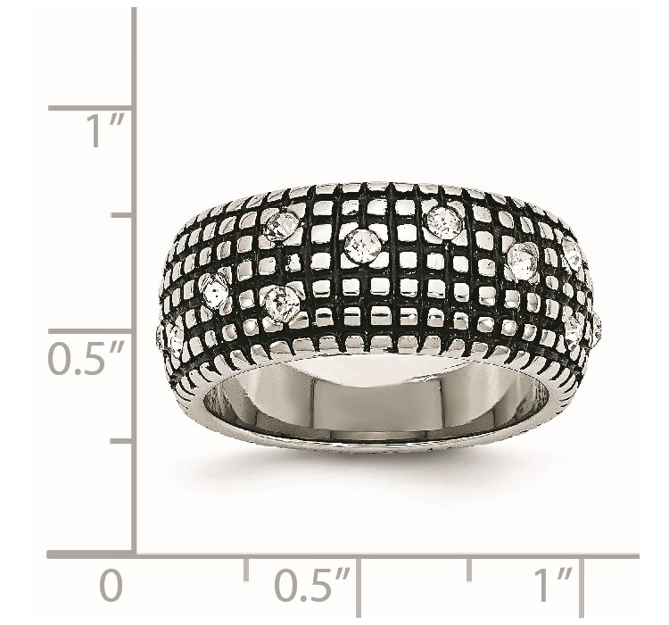 SR272--8 Stainless Steel Antiqued and Polished with Crystal 10mm Band
