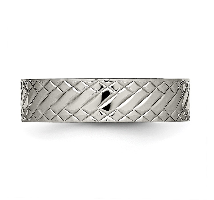 SR495--3 Stainless Steel Polished and Textured Criss Cross Design 6mm Band