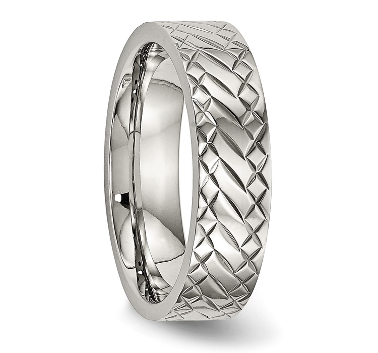 SR495--4 Stainless Steel Polished and Textured Criss Cross Design 6mm Band