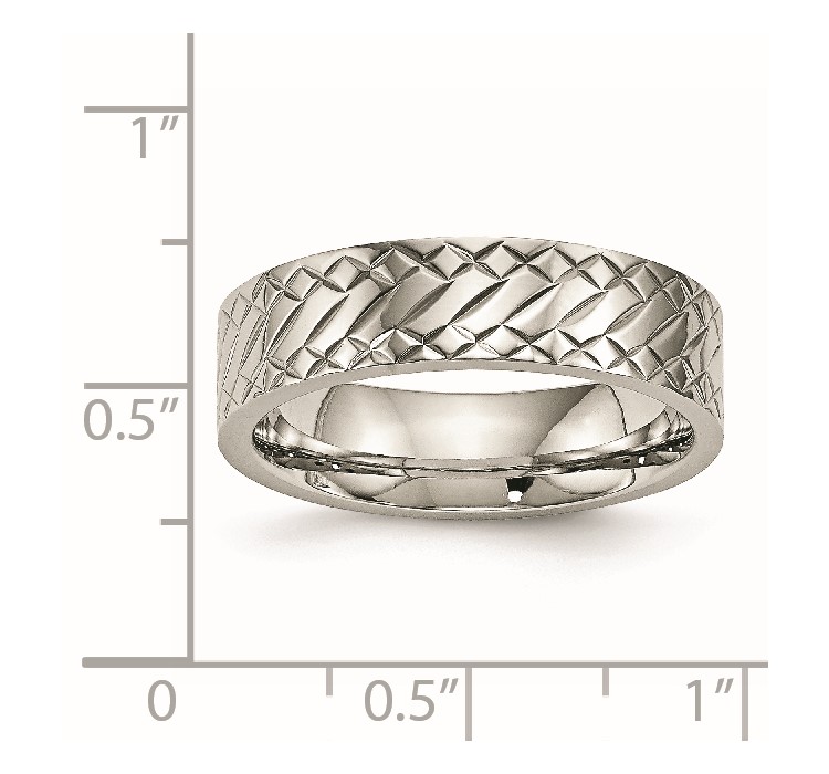 SR495--8 Stainless Steel Polished and Textured Criss Cross Design 6mm Band