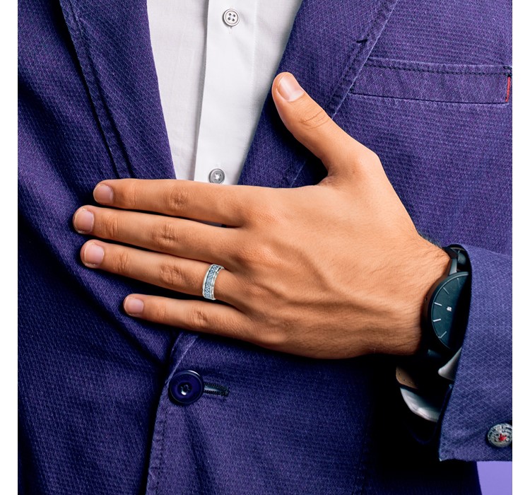 SR501--11 Chisel Stainless Steel Polished with Light Blue Carbon Fiber Inlay 8mm Band